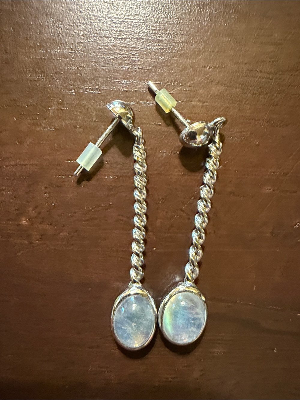Silver Drop Rope Chain Earrings with moonstone Stone